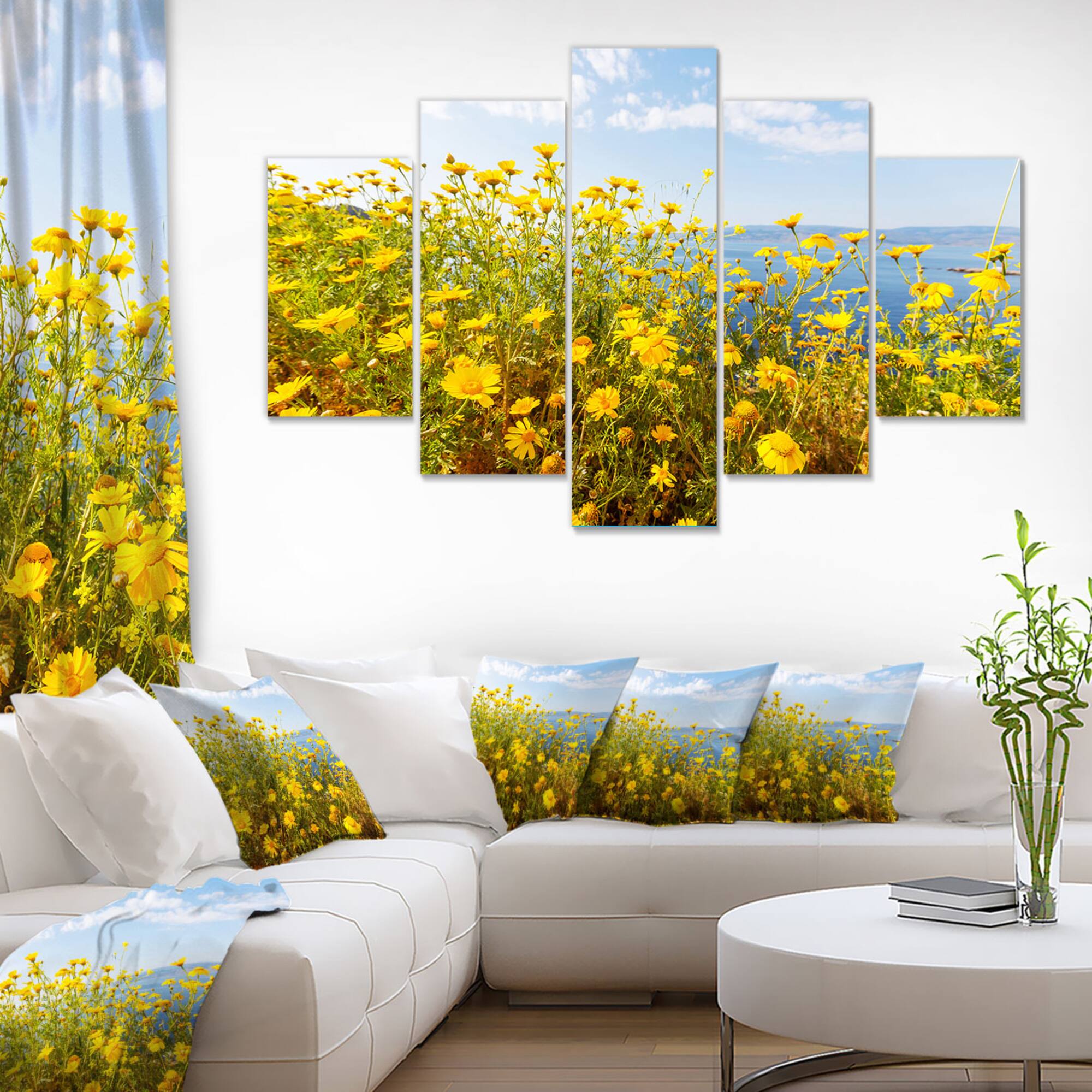 Designart - Little Yellow Flowers over Seashore